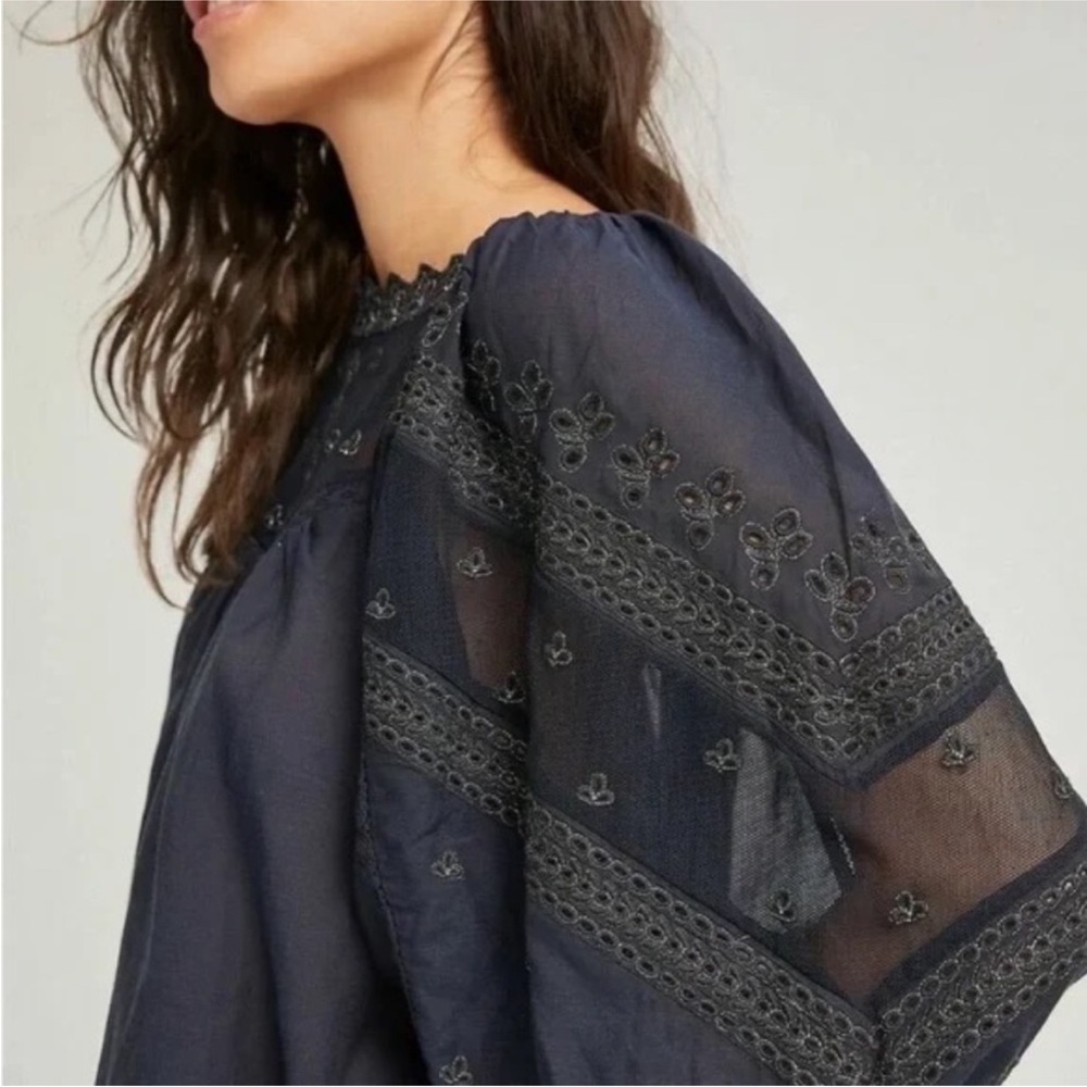 Anthropologie Jaslyn Embroidered Peasant Top Navy Size S - Picture 13 of 15